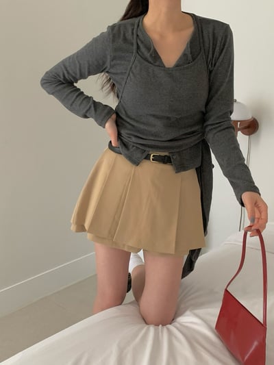 排釦開襟薄Ｔ＋側綁帶繞頸背心SET6