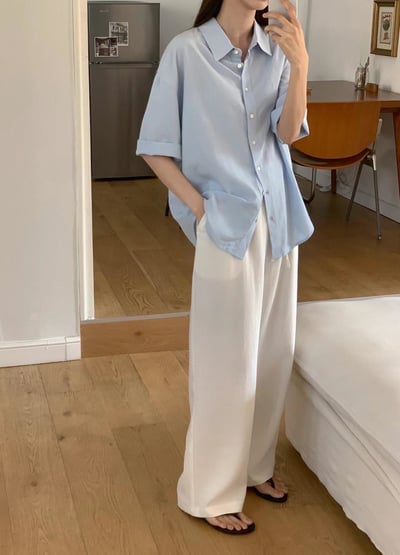 休閒寬鬆鬆緊長褲1