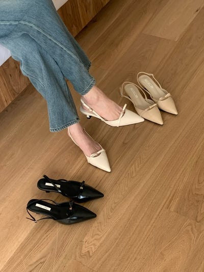 尖頭漆皮一字金釦蝴蝶結高跟鞋（5cm)2