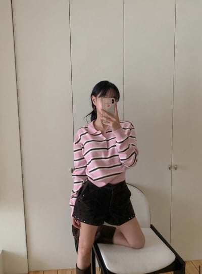 跳色排釦翻領薄款針織衫2