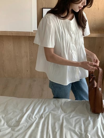 圓領公主壓摺傘擺排釦襯衫4