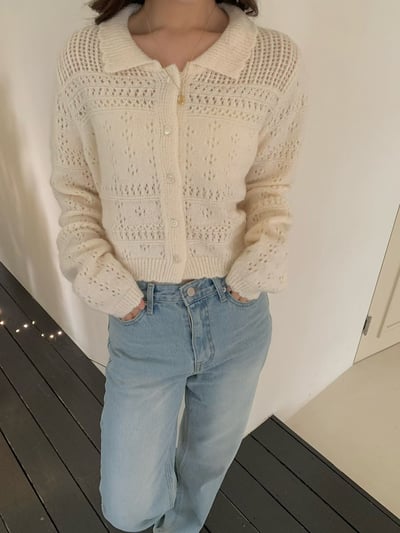 花邊翻領鏤空排釦針織衫4