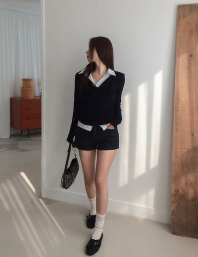 （客訂勿下單）垂墜領假兩件拼接襯衫10