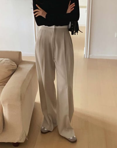 (客訂勿下單）腰間撞色前壓褶落地西裝褲4