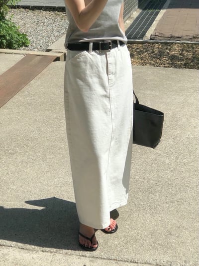 高腰後開衩直筒牛仔長裙5