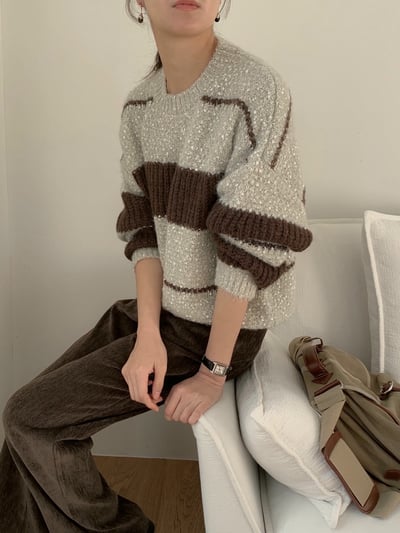 配色條紋顆粒感軟針織毛衣7