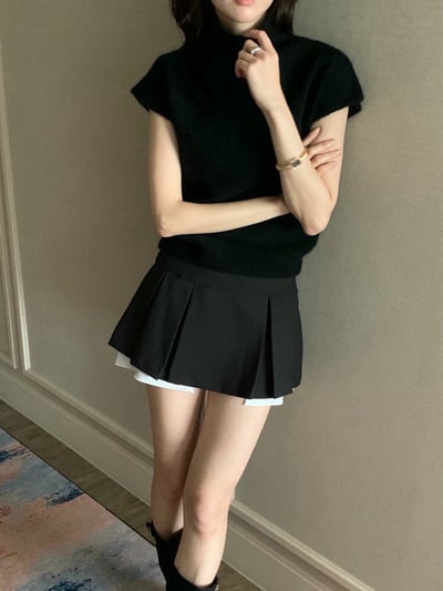 拼接層次百摺西裝短裙2