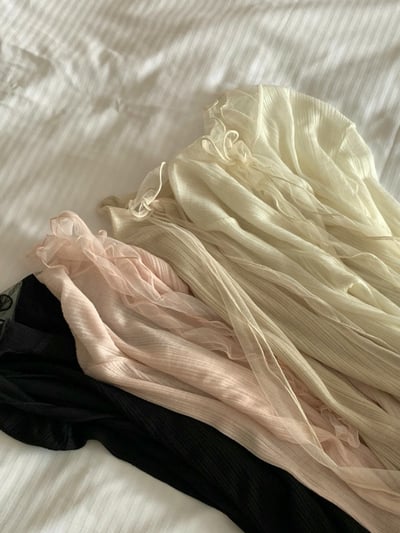 拼接歐根紗綁結領彈力壓紋Ｔ11