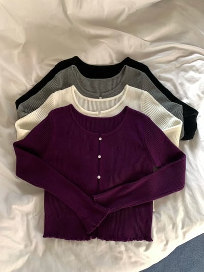 木耳滾邊細坑紋彈性針織外套7