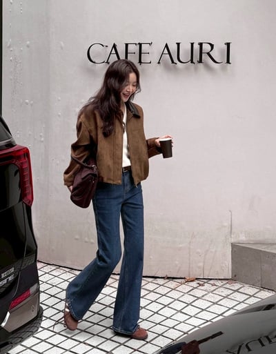 皮革領拼接絨面拉鍊夾克外10