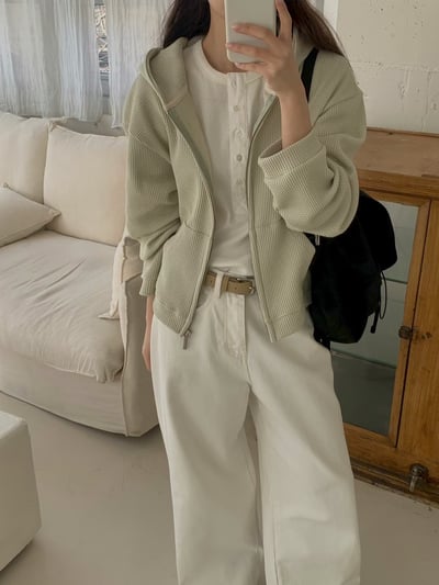 春季新款華夫格連帽休閒外套1