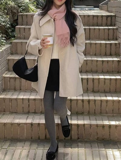 排釦傘襬後開衩羊毛大衣1