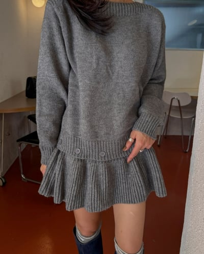 兩穿款！鈕扣針織波浪裙擺短洋4