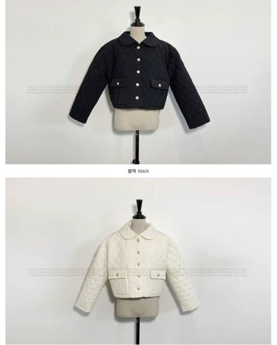 娃娃領菱格紋金釦輕薄羽絨外套14