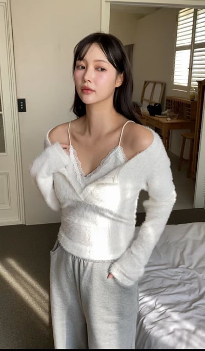 蕾絲背心毛款假兩件上衣5