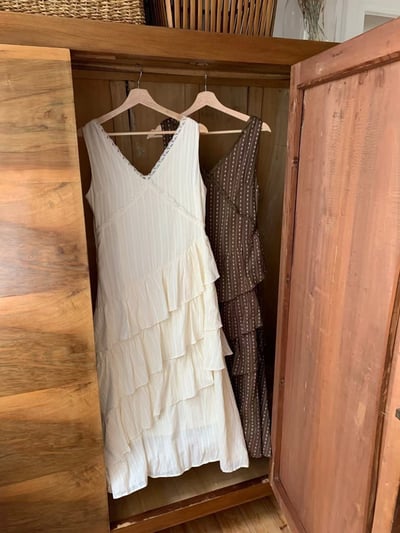 蕾絲V領小花刺繡斜邊層次蛋糕長洋16