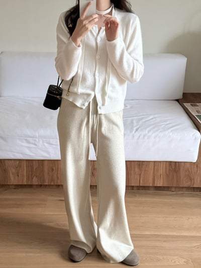 簡約排釦針織外套＋繞頸綁帶SET8