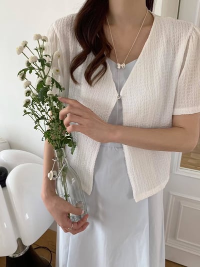 皺皺感短袖背心小外套2