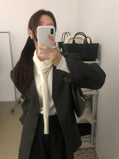 無領雙釦造型墊肩西裝外套4