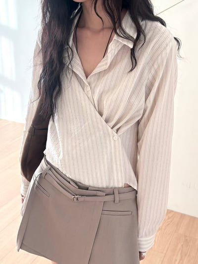 可側釦直紋短版襯衫3