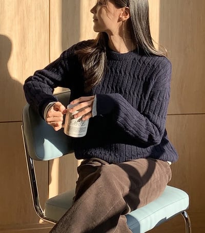 圓領立體扭結麻花羊毛針織衣（羊毛5%)1