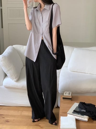 雙口袋混雪紡棉軟料襯衫3