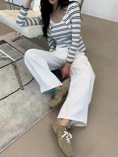 雙配色條紋背心＋排釦薄針織小外套SET4