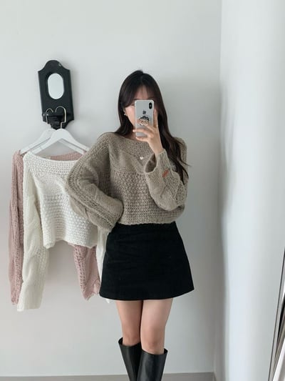 拼接粗麻花短版針織衫1