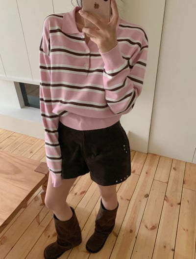 跳色排釦翻領薄款針織衫3