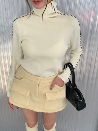 立體縫線滾邊高領打底針織衣5