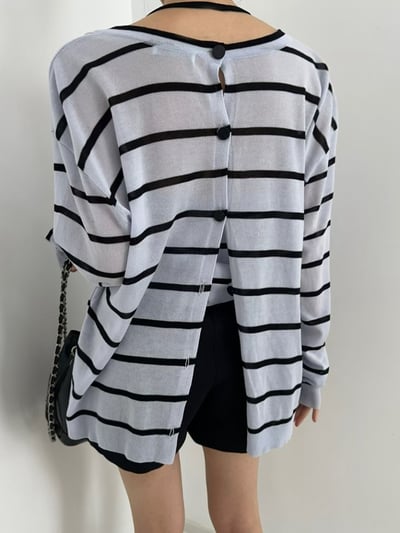 圓領合身薄款橫條紋針織小罩衫3