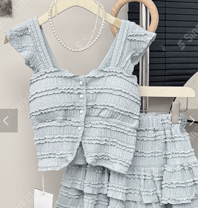 排釦蕾絲含bratop背心+短褲裙SET17