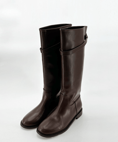 圓頭金釦繫帶膝下長靴19