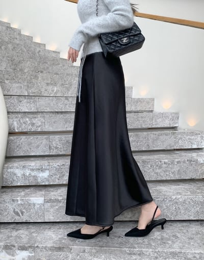 內刷毛緞面魚尾裙2