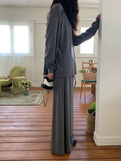 內磨毛可斜肩Ｔ+鬆緊落地磨毛長裙SET(可拆買）8