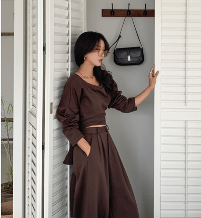 後綁帶露肩衛衣+鬆緊長褲SET4