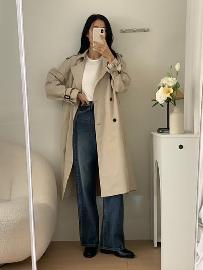 現貨淺色長版風衣外套2