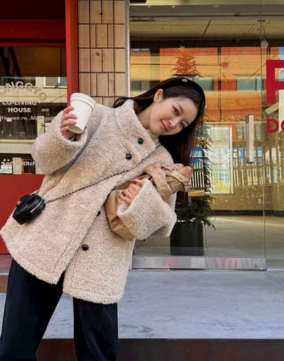 可立領羊羔毛鋪棉大衣1