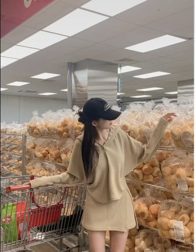 排釦連帽針織衫＋鬆緊開衩褲裙SET6