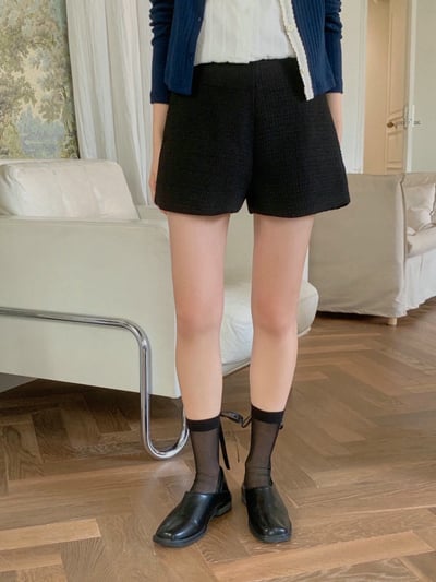 高腰微A字織紋小香短褲3