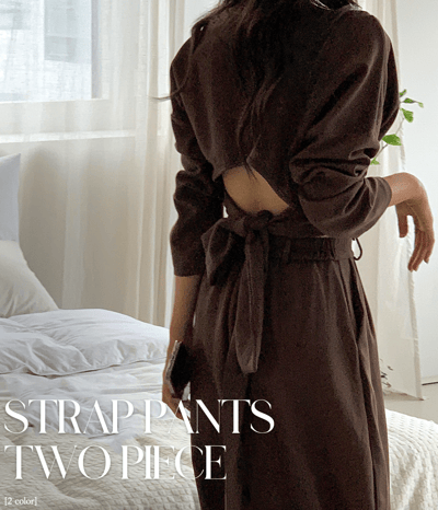 後綁帶露肩衛衣+鬆緊長褲SET9