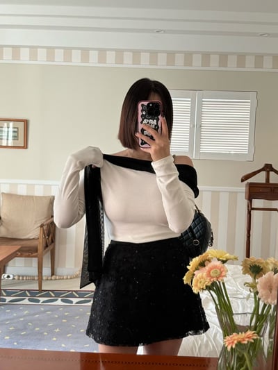 撞色拼接綁結領薄款Ｔ3