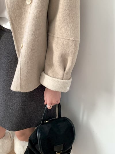 大翻領跳色反折袖手工羊毛外套（100%）6