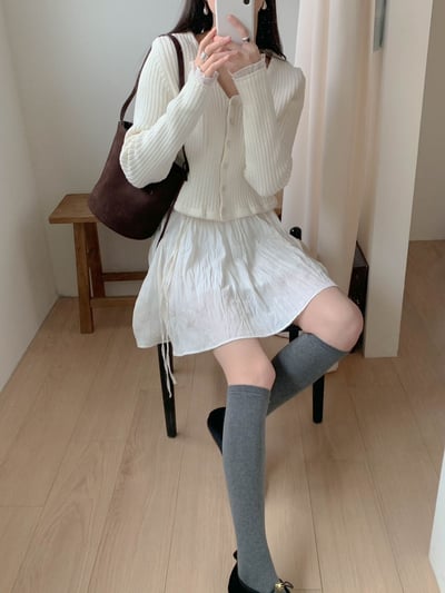 光澤感波紋壓皺雪紡短裙7