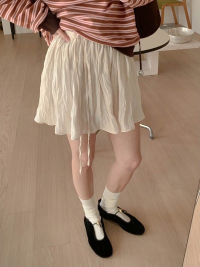 光澤感波紋壓皺雪紡短裙1