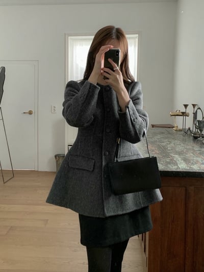 墊肩腰線感中長款羊毛西裝外套11