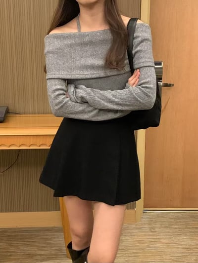 繞頸綁結反摺領薄款針織衣3