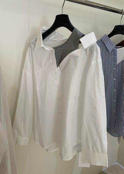 單邊露肩背心造型假兩件襯衫9