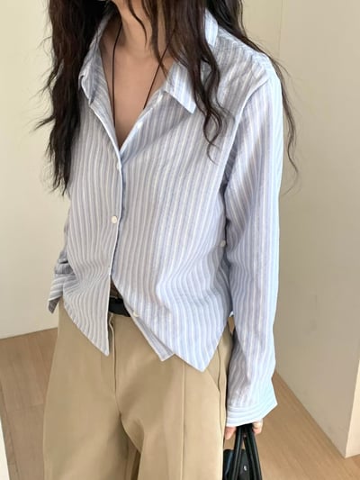 可側釦直紋短版襯衫6