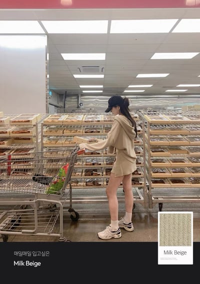 排釦連帽針織衫＋鬆緊開衩褲裙SET10